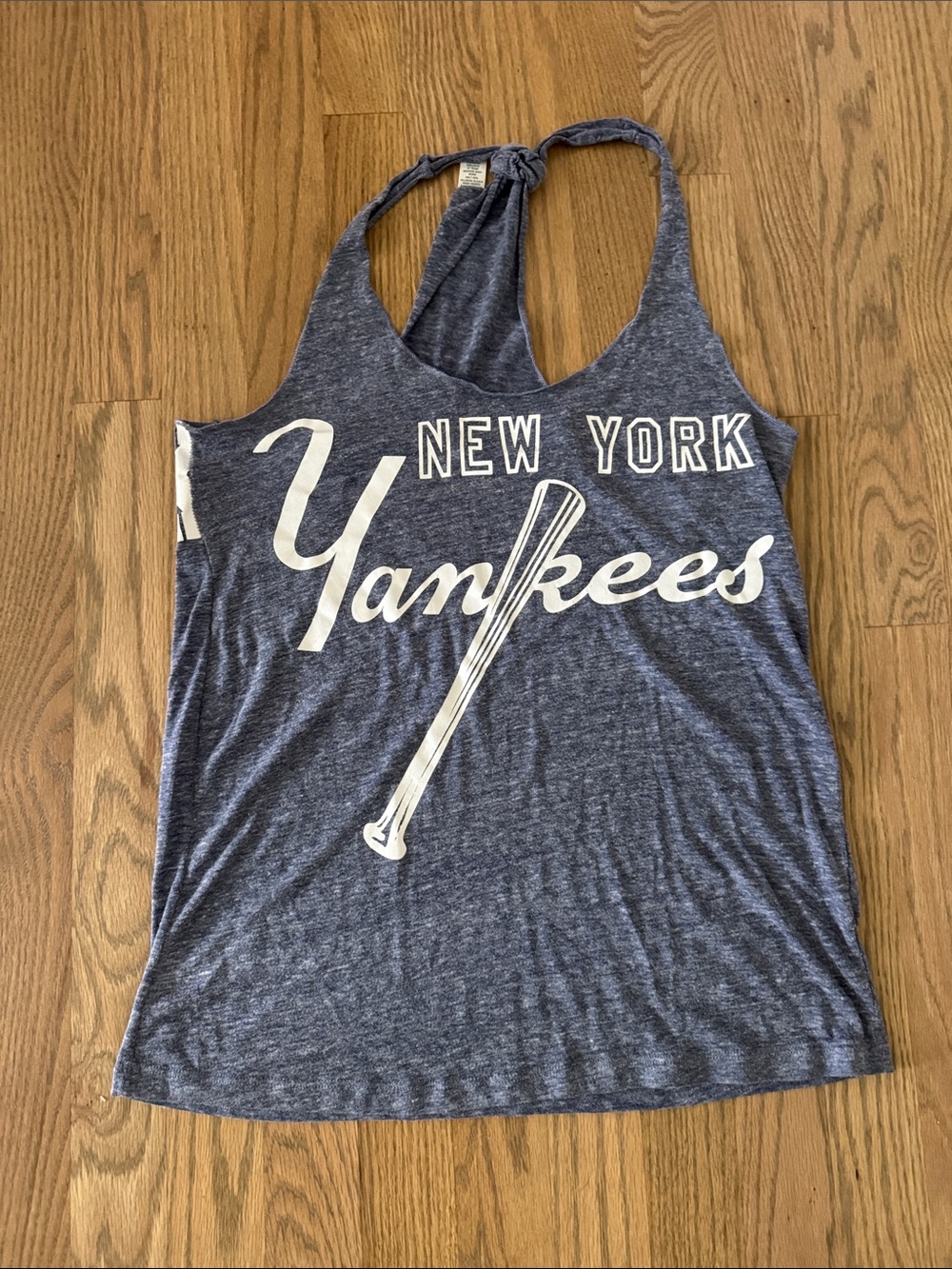 PINK Victoria's Secret Navy Blue Yankees Graphic Tank with Tie Back
